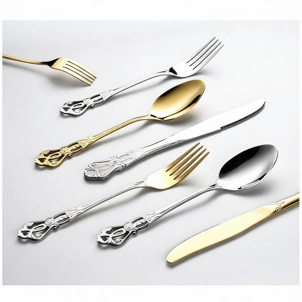Vintage Palace Style Stainless Steel Cutlery Set Decorative Kitchen Tableware Gold Silver Dinner Fork Knife Spoon