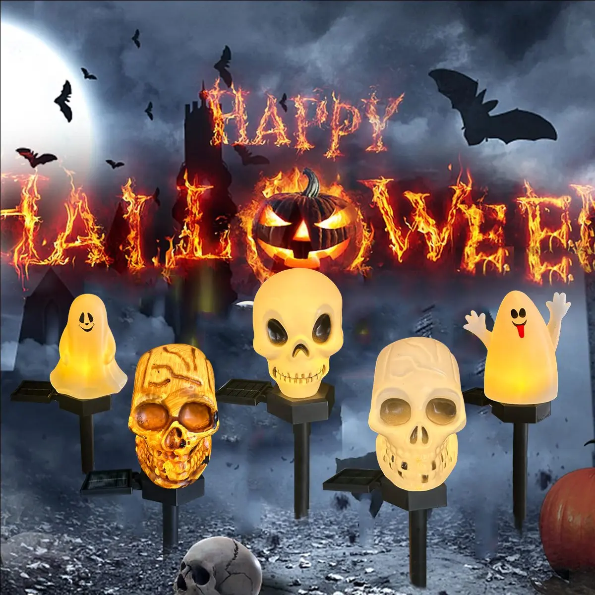 1/2PCS Halloween LED Skeleton And Ghost Solar Light Outdoor Waterproof Decoration Stake Light Perfect For Home Garden Halloween