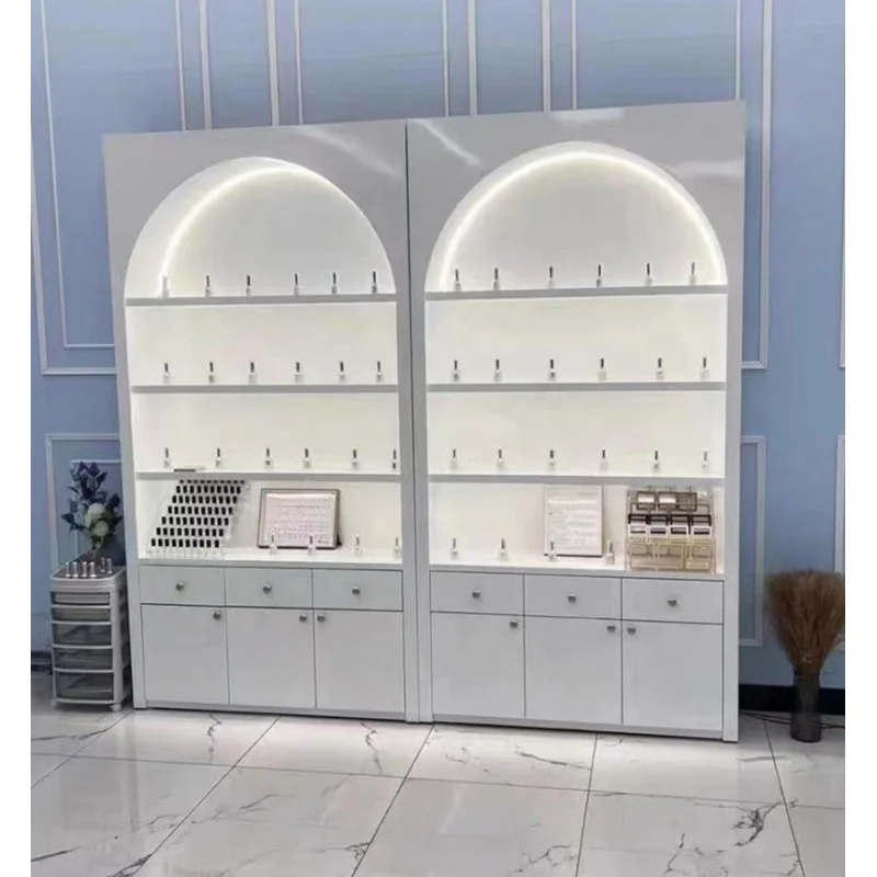 custom.Modern Cosmetics Display Cabinet Nail Polish Cabinet Beauty Salon Display Cabinet with Light