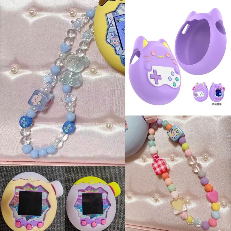 

Силиконовый чехол Tamagotchi — милый дизайн кота + ремешок из бисера (синий медведь и сладкий кролик — только аксессуары, без устройства Tamagotchi
