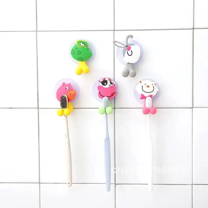 Wall Mounted Toothbrush Holder Rack com Ventosa Cup Hooks, Lovely Cartoon, Banheiro das crianças Toothbrush Stand Organizer, 1Pc