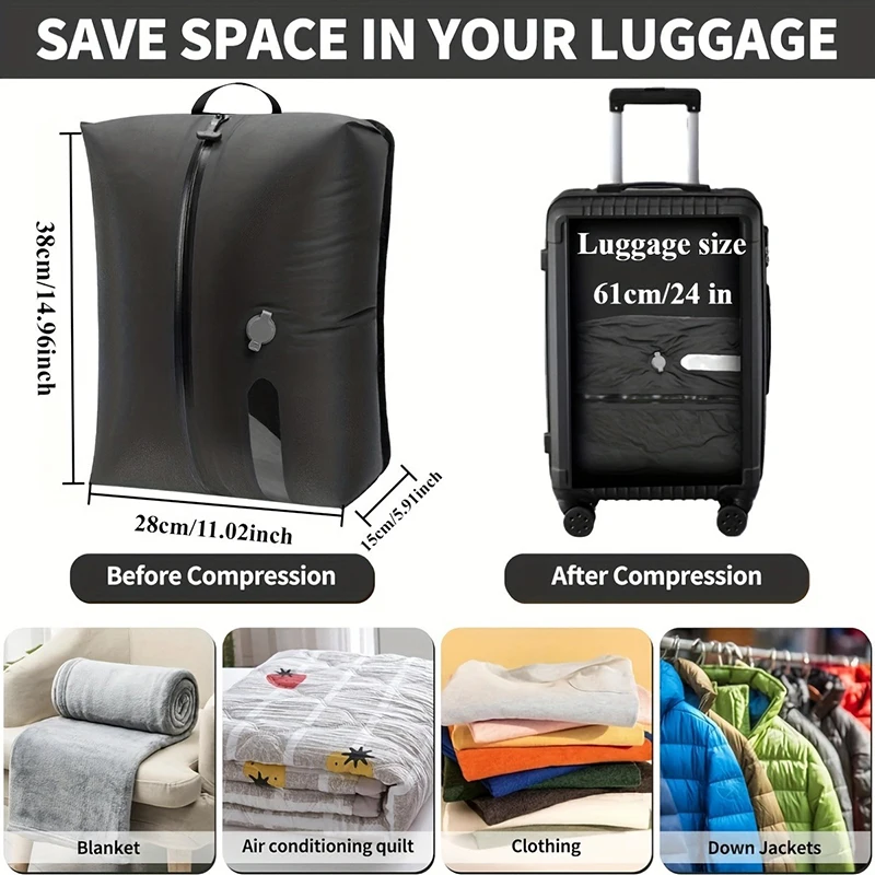 16L/33L UltraLight Packing Cubes Waterproof Vacuum Compression Travel Bag With Pump Space Saving Travel Storage Bags for Clothes
