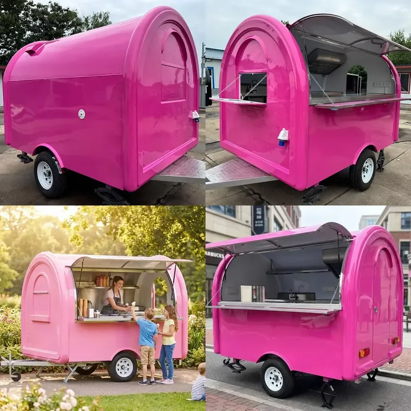Customizable Mini Outdoor Service Van Mobile Food Truck for Coffee Ice Cream Catering with Full Kitchen Equipment Towing