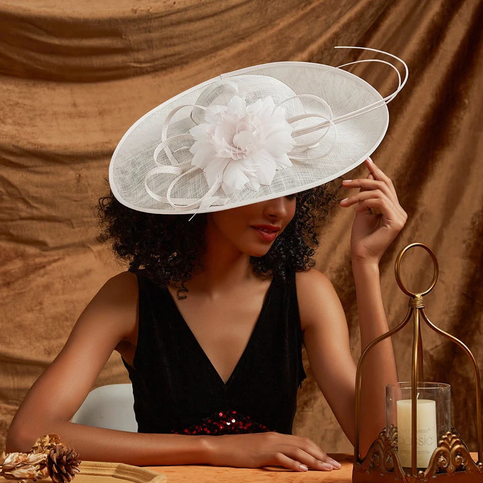 1678 Large Fascinator Hats For Women Church Sinamay Headband Clips Mesh Ladies Mesh Veil Sinamay Church Hats Elegant Fancy Women  main image 2