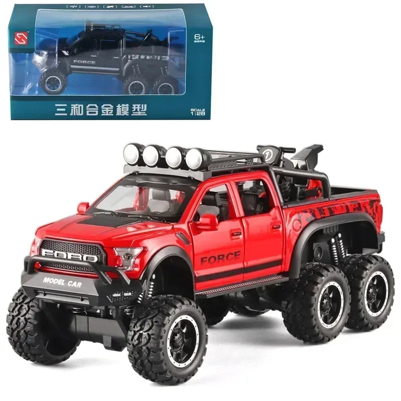 1:28 Ford Raptor F150 pickup car High Simulation alloy Diecasts Metal car model big foot truck sound and light toys Gift
