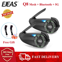EJEAS Q8 Motorcycle Mesh Intercom with EUC Remote Walkie Talkie Bluetooth Interphone Headset for 6 Riders with Bluetooth 5.1