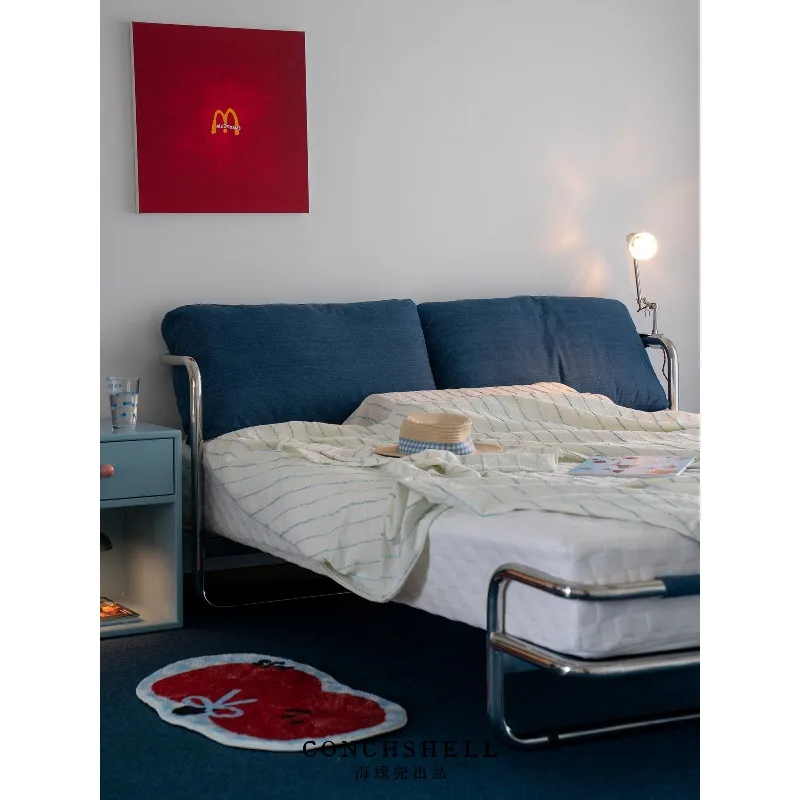 

Modern Bauhaus home master bedroom small apartment stainless steel wrought iron double bed
