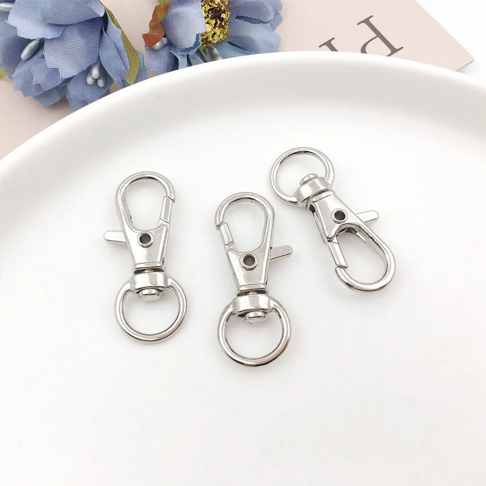 50/25 قطعة خطاطيف دوارة معدنية مشبك قفل سلاسل المفاتيح الفولاذ المقاوم للصدأ قطب مفتاح سلسلة حلقة ل سلسلة المفاتيح كليب صنع المجوهرات