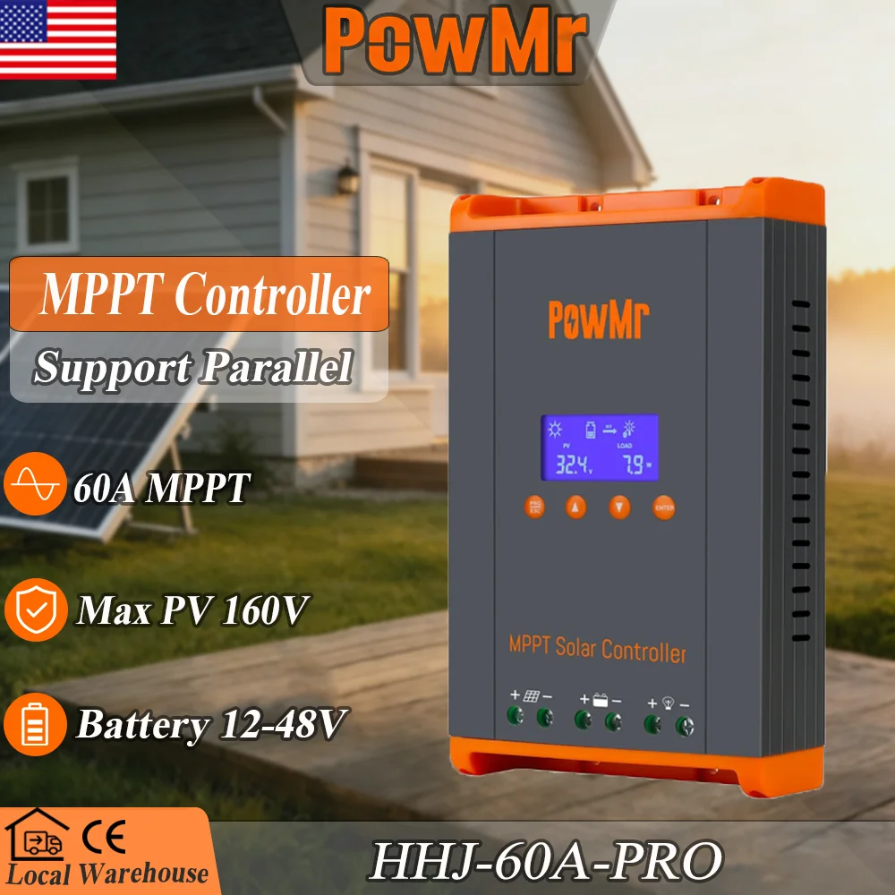 PowMr MPPT Solar Charge Controller 60A  2800W 12V/24V/36V/48V Auto Max PV 160V Supports 12 Units in Parallel for Lead Acid GEL LiFePO4 Batteries with LCD Display for Solar System