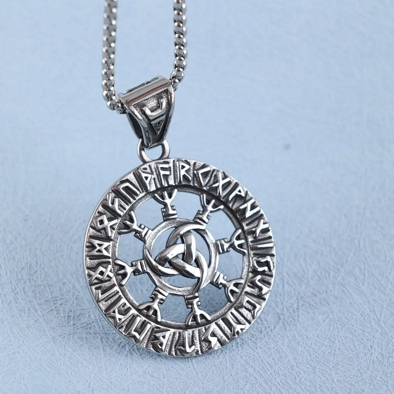 

Vintage Nordic Viking Rune Odin Amulet Pendant Stainless Steel Chains Men's Necklace