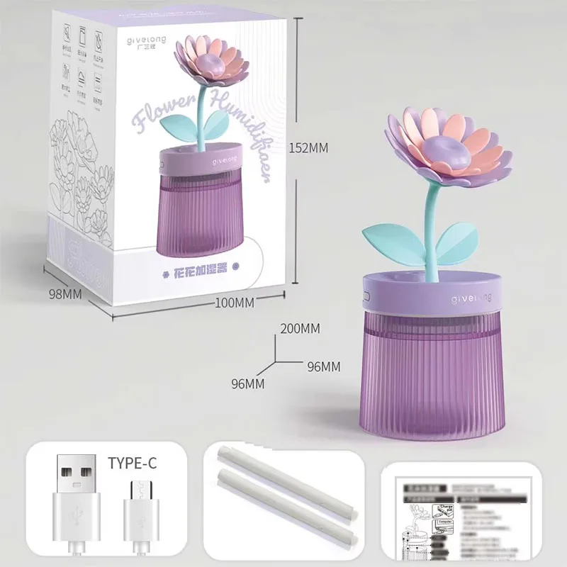Humidificateur d'air à fleurs, petit Spray d'hydratation, silencieux, pour chambre à coucher, bureau, voiture Portable, USB, diffuseur