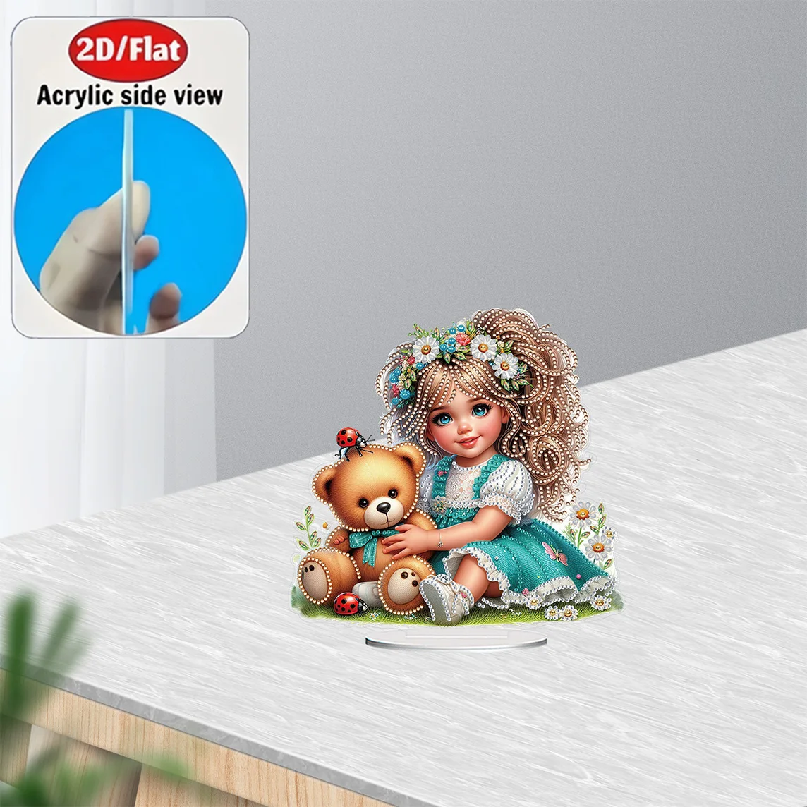 2D / Flat 1pc Cute Sign Bear Acrylic Welcome Plaque Diamond Painting Desktop Ornament Set, Shiny Wall Decor, Holiday Gift