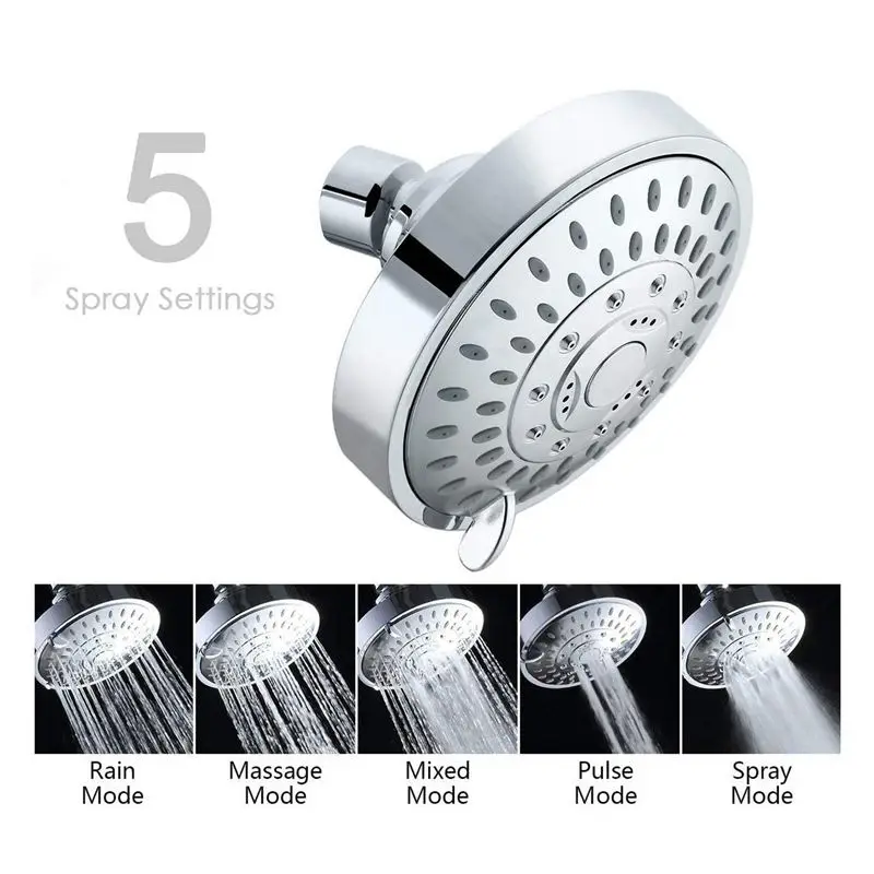 BAAG-5X Shower Head, High Pressure 5 Settings Showerhead With Adjustable Swivel Ball Joint