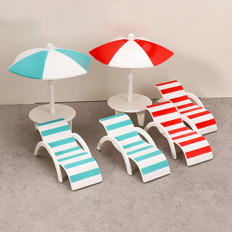Mini Sun Umbrella Double Beach Chair Set Miniature Handicrafts Toy House Decoration Micro Landscape Ornaments