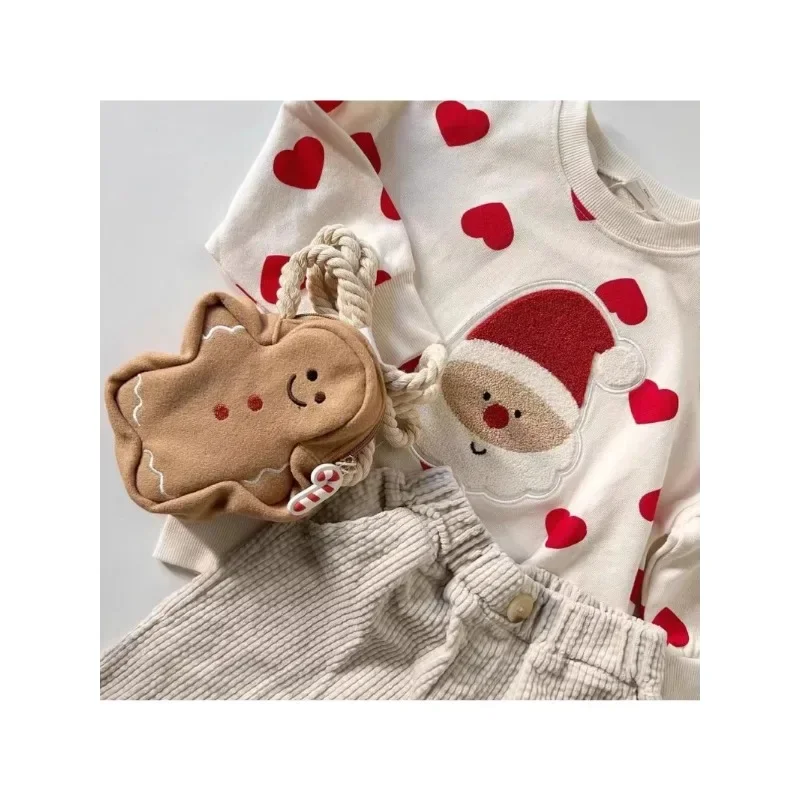 Japanese Korean Cartoon Cute Smiling Mr. Christmas New Year Bag Gingerbread Man Shoulder Crossed Mobile Phone Change Storage