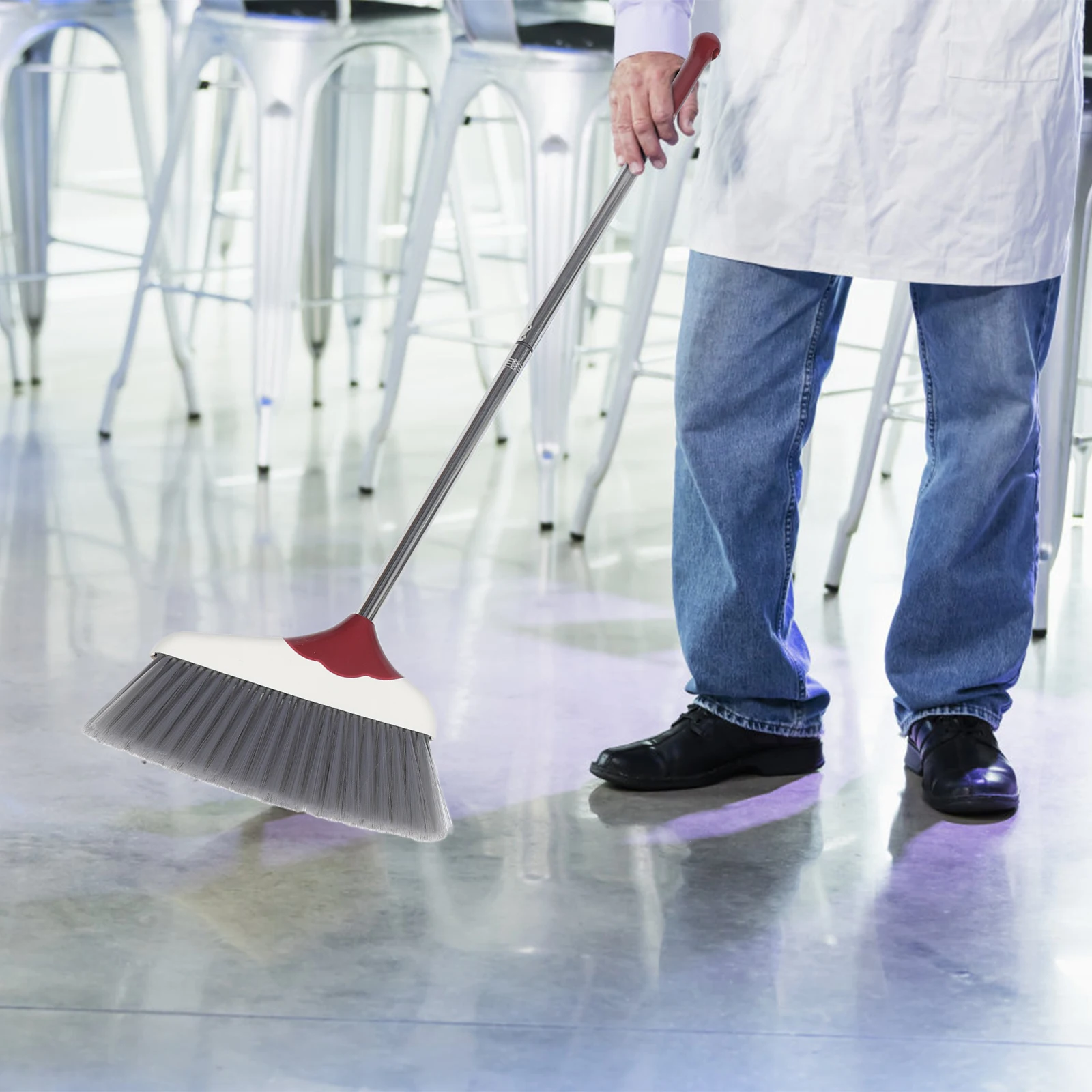 

Stainless Steel Broom Dustpan Set Long H Flexible Bristles Anti Wind Shovel Home Cleaning Tool