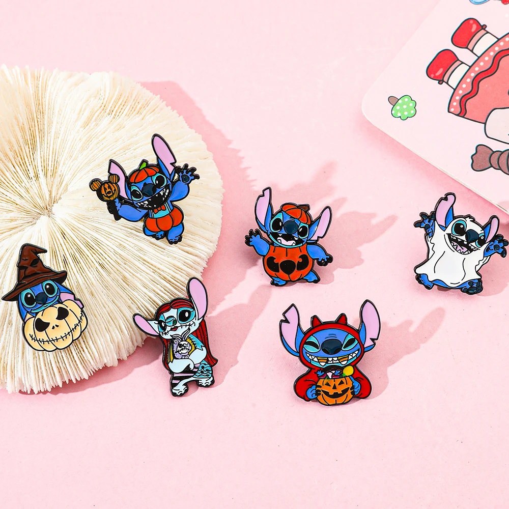 Stitch dos desenhos animados anime esmalte pino broche para mulheres moda lapela crachá para mochilas e roupas acessório ideia de presente de halloween