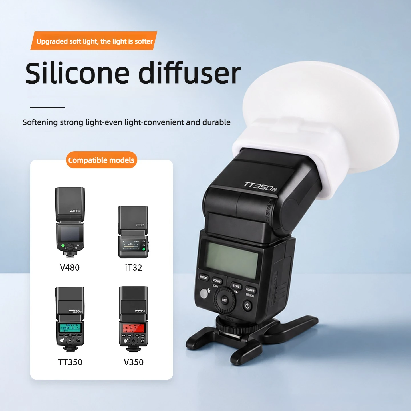 Silicone Flash Diffuser Cover Soft Light Box for Godox IT32 TT350 V350 V480, Portable Photography Soft Shadow Elimination