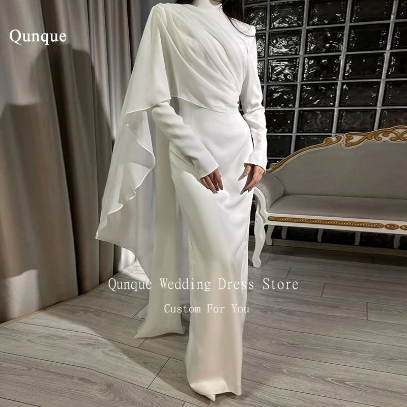 

Qunque Modest Mermaid Wedding Dresses High Neck Long Sleeves With Shawl Pleats Vestido De Novia Women Bridal Gowns Customized