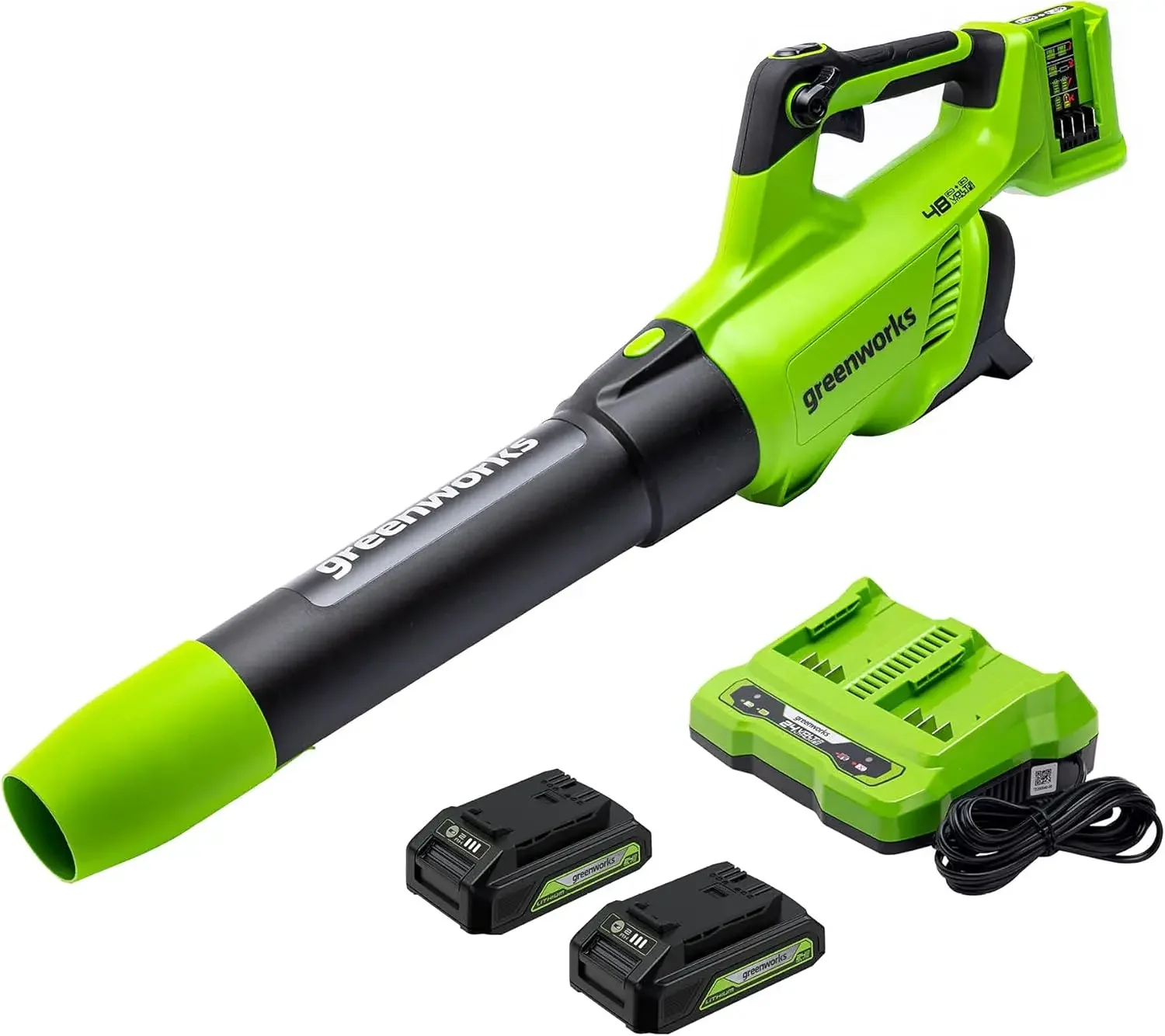 

48V (2 x 24V) Cordless Axial Leaf Blower (125 MPH / 515 CFM / 125+ Compatible Tools), (2) 2.0Ah Batteries and Dual Port Charger