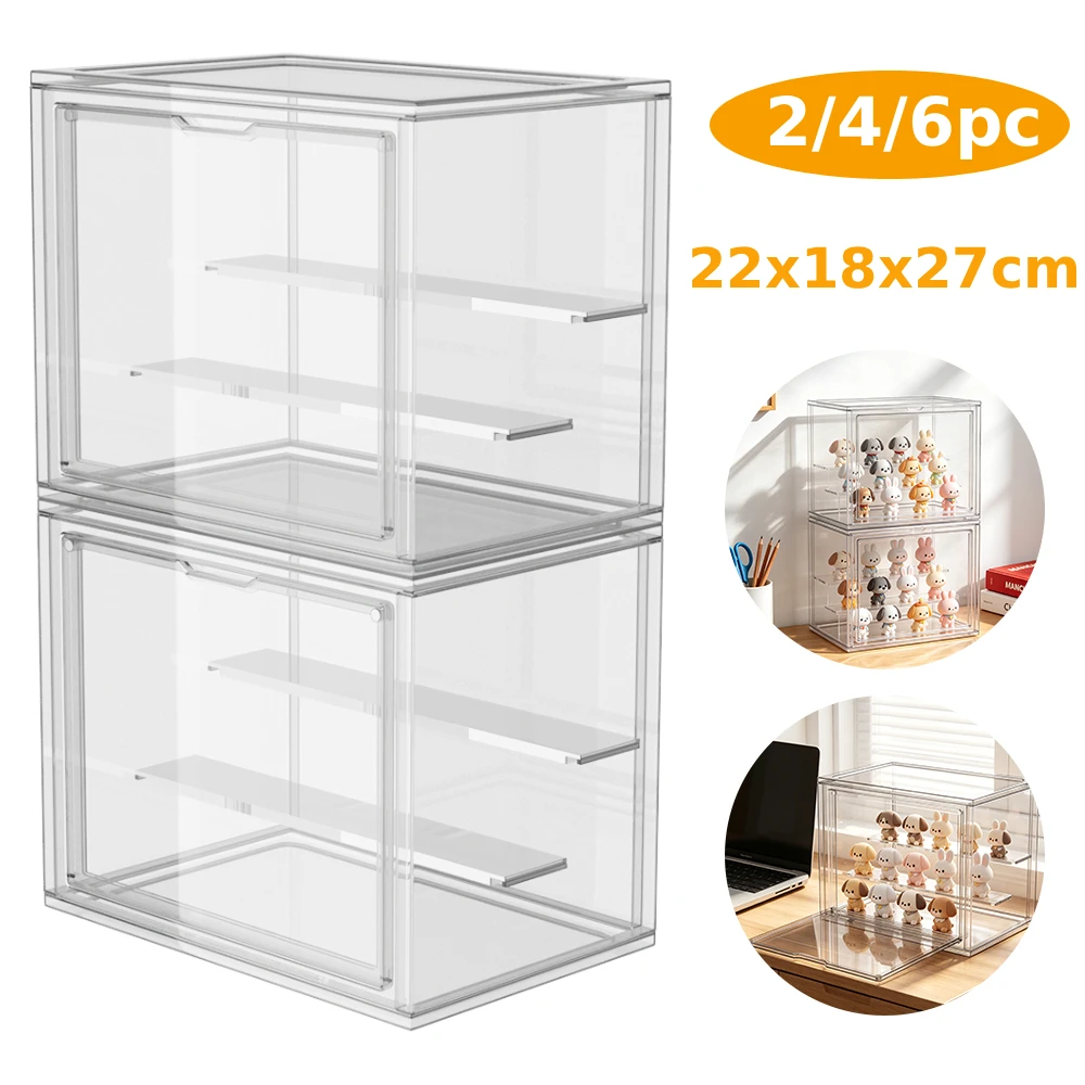 Image of 2/4/6-teilige transparente Vitrine für Figuren, klare, faltbare Spielzeugvitrine für Figuren und Blindbox-Puppen, Actionfiguren-Organizer, stapelbare transparente Box