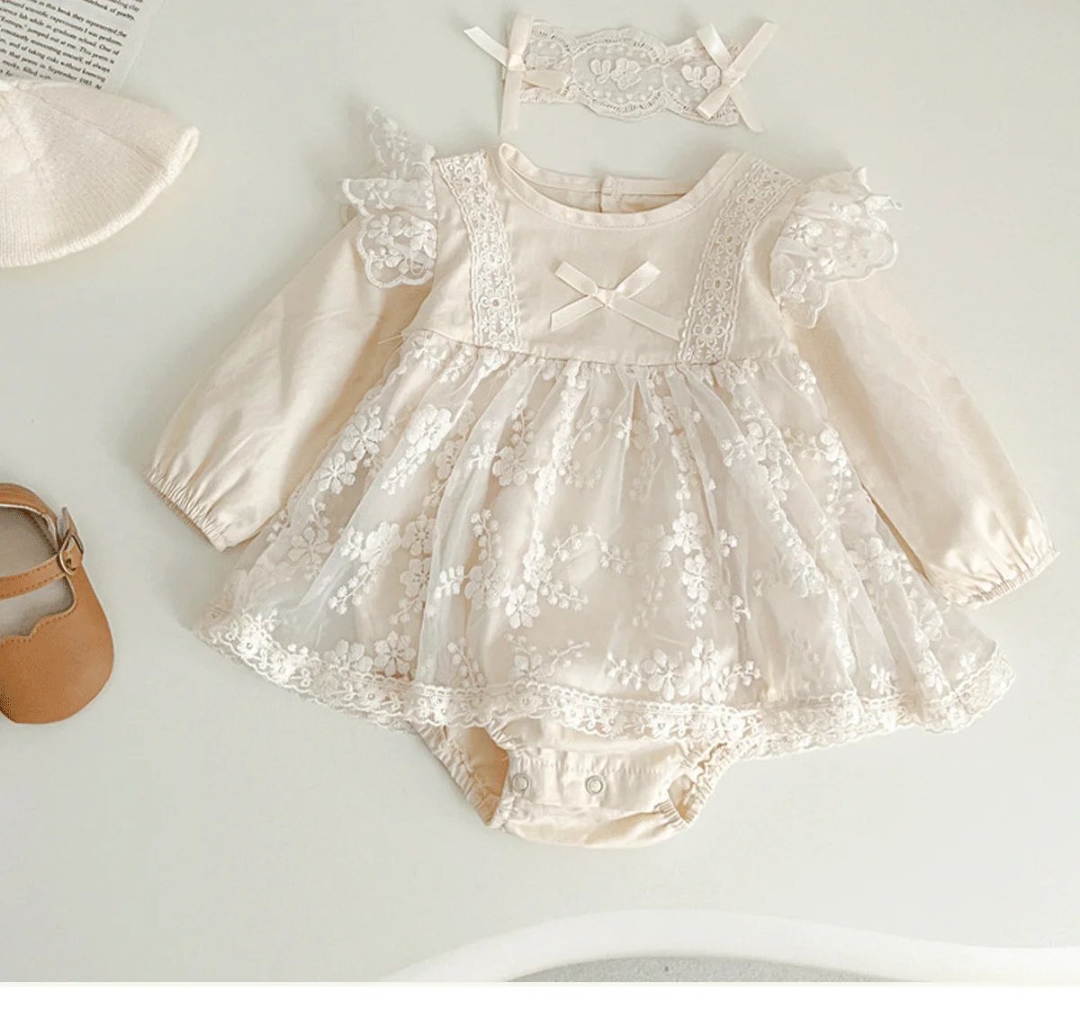 

0-3 Year Ins Spring Autumn Baby Onesie Kids Girl Long Sleeve Jumpsuit Lace Floral Ha-shirt Newborn Princess Skirt