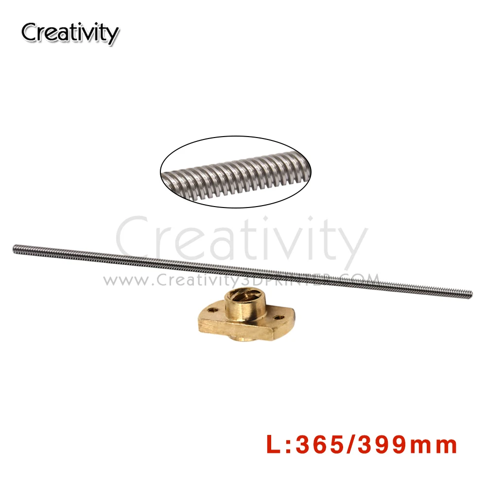 3D Printer T8 Lead Screw  Pitch 2mm Lead 8mm 365/400/ 515mm With Nut For Ender3 Ender-6 CR-10S CR-6 SE 3D Printer parts