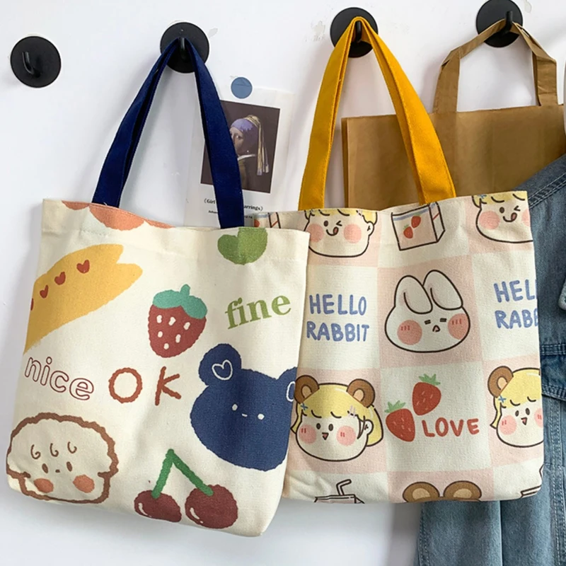 여성용 휴대용 캔버스 토트백, 캐주얼 쇼퍼, 핸드백 일본 스타일, 만화 작은 숄더백, 패션 디자이너 