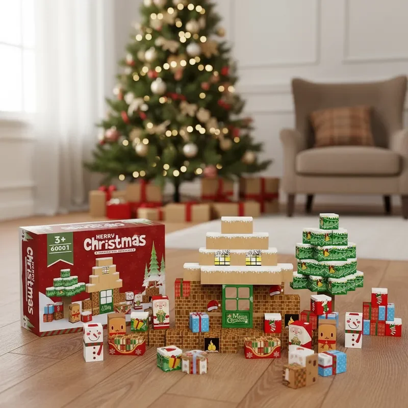 MOC – blocs de construction magnétiques créatifs de noël, modèle de scène du père noël, jouet éducatif pour enfants, cadeaux d'anniversaire et de noël