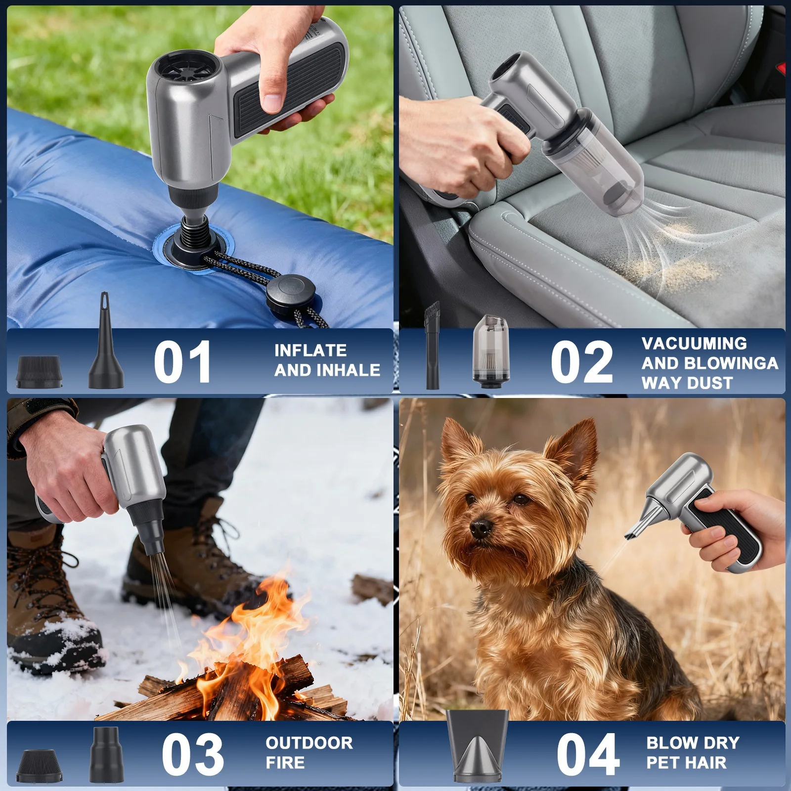 Power Portable 3 Speed Electric Air Duster Battery Vacuum Cleaner Multifunctional Dust Blower For Desktop And Camping Use