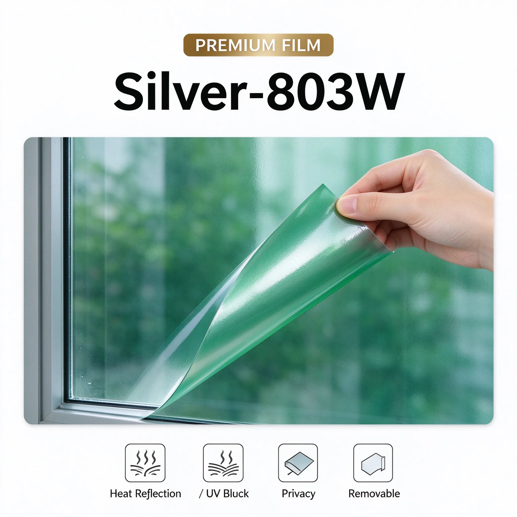 UV Block Anti Glare Heat Insulation PET Window Film Roll Silver-803W One Way Privacy Easy DIY Install for Home Car Office
