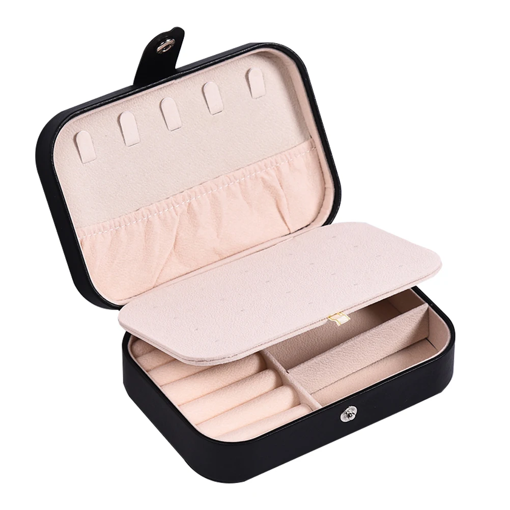Double-Layer Jewelry Box Portable Organizer Black Travel Case Anti-Scratch Sturdy No Fading Easy to Place Inside Luggage
