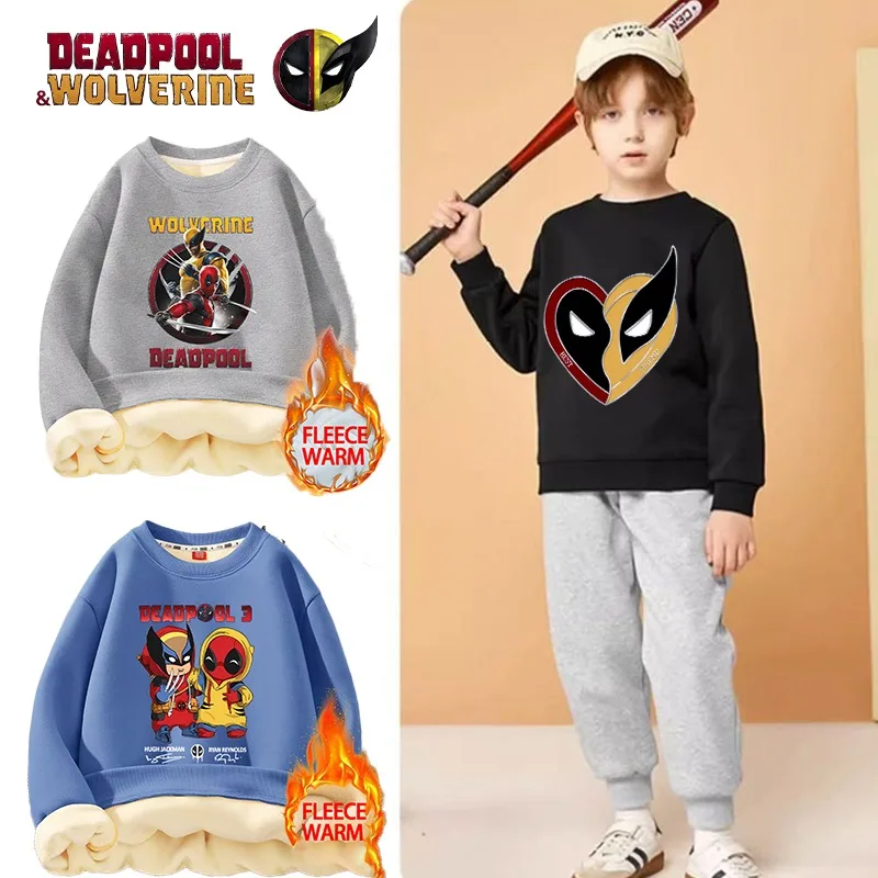 New Deadpool & Wolverine Imitation Cashmere Sweatshirts Marvels Boys Girls Clothes Movie Character Prints Streetwear Party Gifts