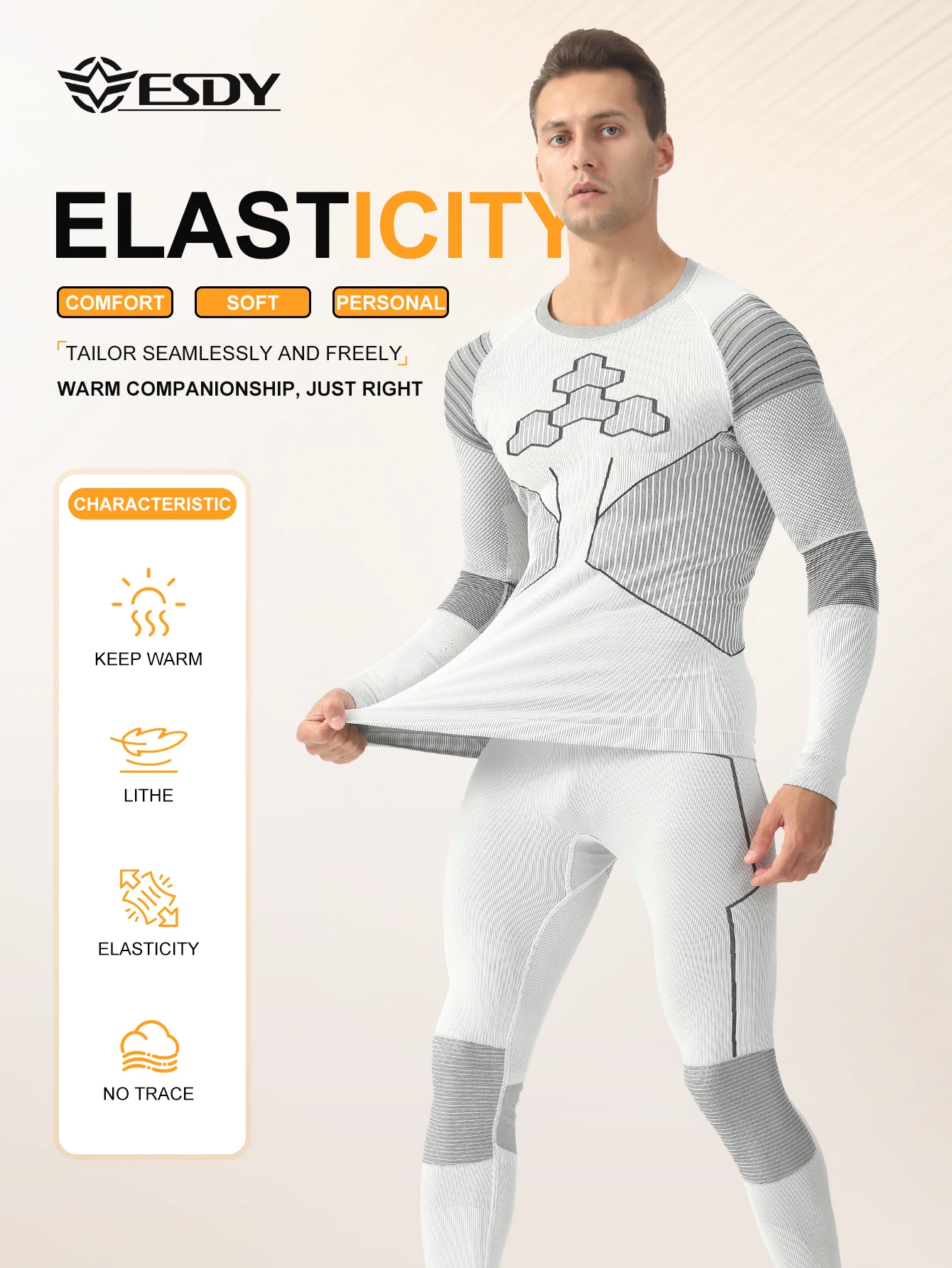Esdy Men's Autumn and Winter Seamless Thermal Underwear Set High Elasticity, Wear-Resistant, Thickened Cold-Proof Thermal Underwear Set Suitable for Winter Outdoor Sports, Mountaineering, and Hiking