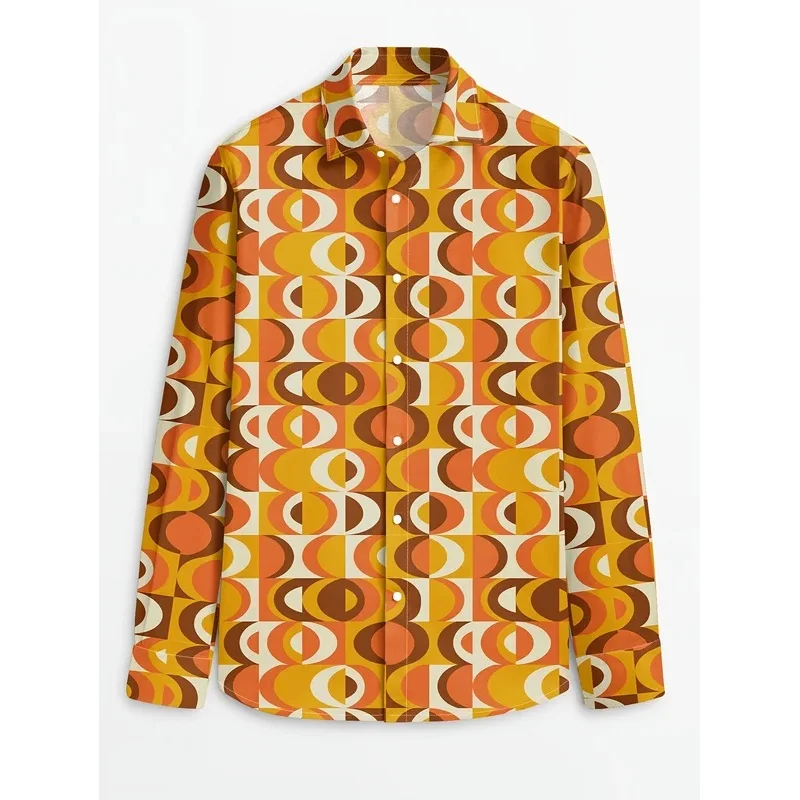 70s Theme Parties Men's 70s Disco Party Shirt - Retro Vintage Formal & Casual Button-Up Blouse with gradient, Machine Washable