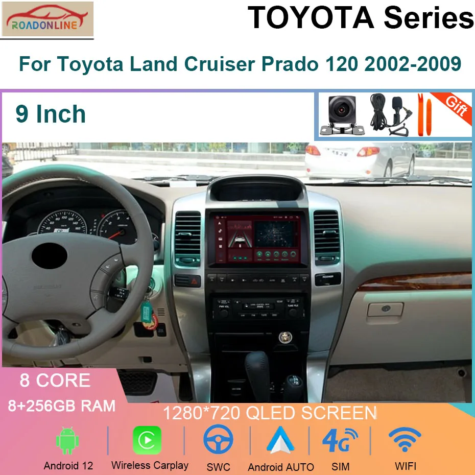 

For Toyota Land Cruiser Prado 120/Lexus GX470 2002-2009 Multimedia Player GPS Navigation Android 12 8Core 8+256G Carplay WIFI