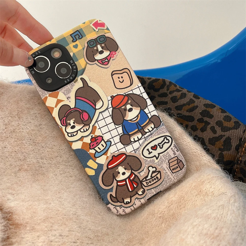 Funda de piel de oveja suave con diseño de perro y gato para iPhone 16 15 14 13 12 11 Pro Max XS X XR 14 15 Plus, funda a prueba de golpes