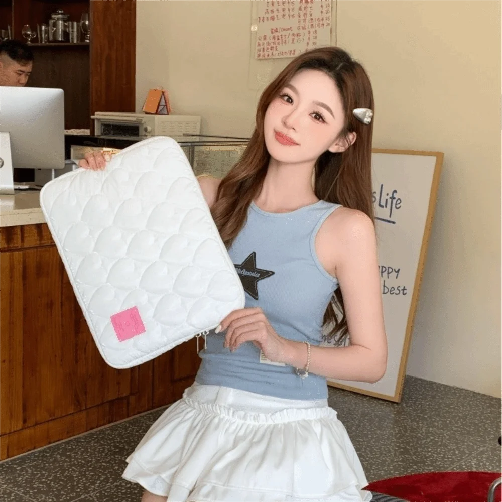 Sweet Love Heart Tablet Storage Bag Puffy Design Korean Style Computer Bag Large Capacity Shockproof Laptop Sleeve Work