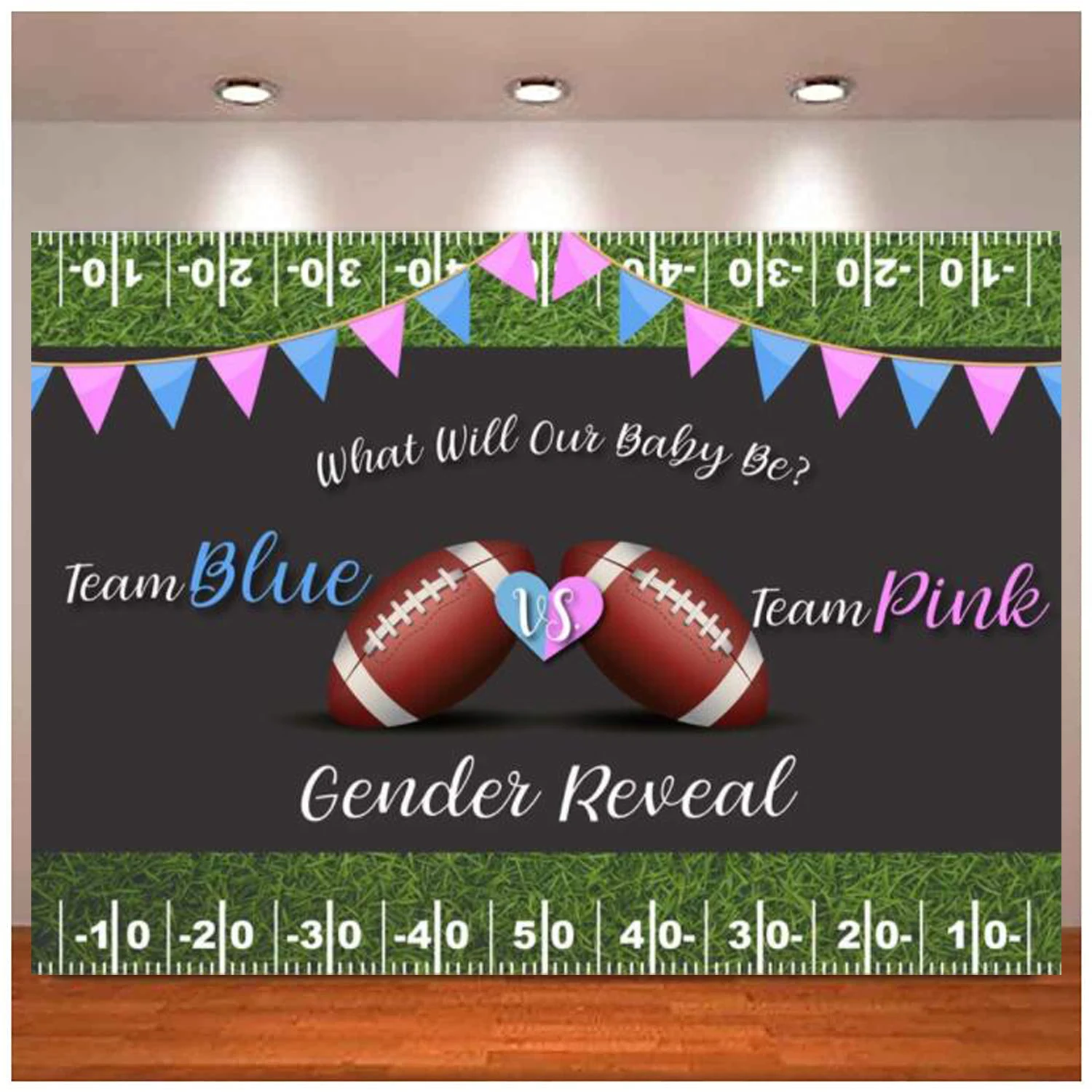 

Football Gender Reveal Photography Backdrop Pink Or Blue Sports Themed Party Background He Or She Banner Soccer Baby Shower