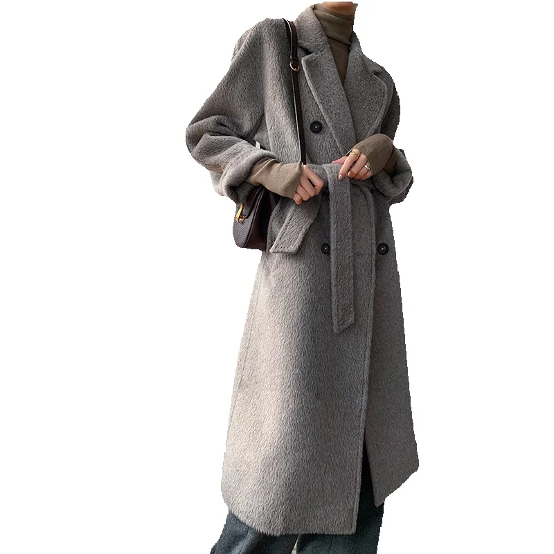 New Season Suli Alpaca Fleece Top Women's Long Double Sided Thickened Warm Wool Coat