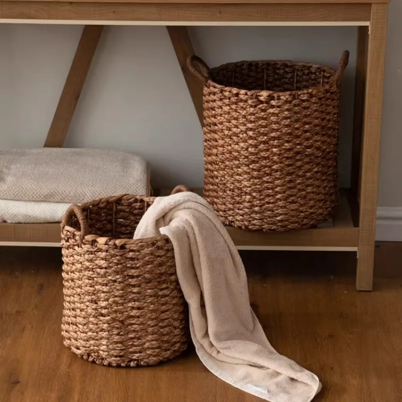 

Плетеная корзина для белья из натуральных волокон, многофункциональный органайзер для хранения игрушек, одежды и бытовых принадлежностей, дышащая плетеная корзина-хампер