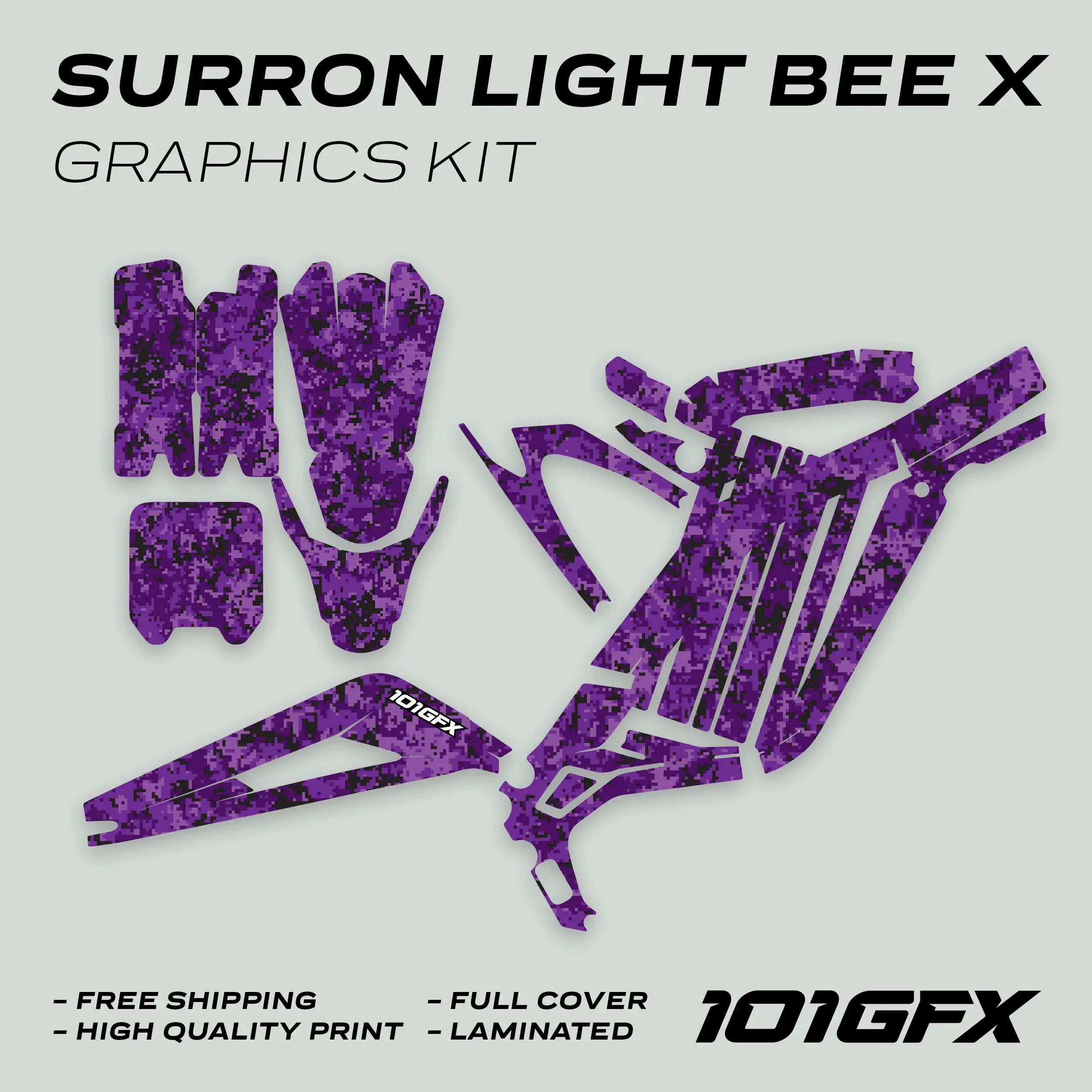 Graphics Kit SQUARE TEK PURPLE Stickers Decals Camouflage Square Camo Digital Style Laminated  L1E eBike For Surron Light Bee X