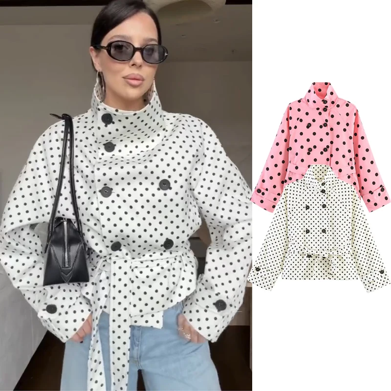 Women's Spring New Jackets Blouse 2026 Fashion Beige Polka dot Unique Youth Jackets Women's Street Chic Holiday Outerwear Coats