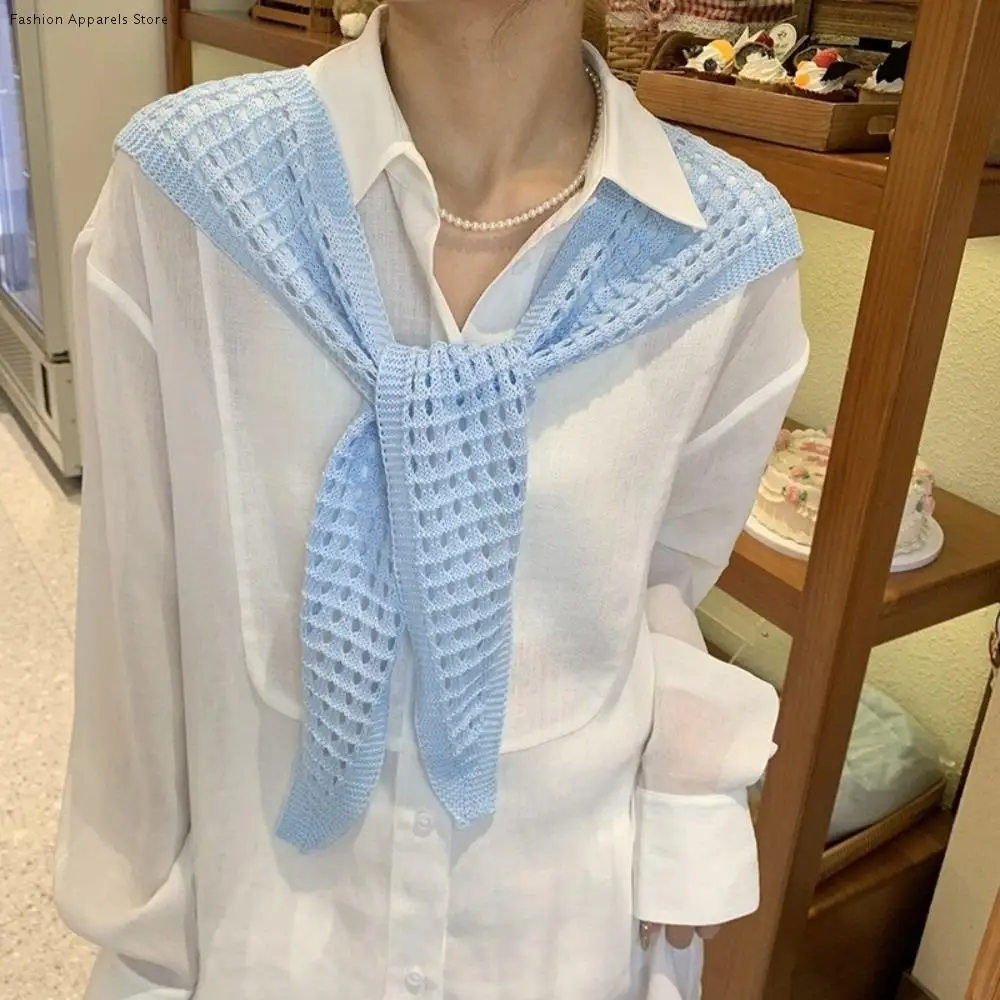 

Simple White Knitted Shawl Cape Wraps Fake Collar Cloak Clothes Decoration Hip Scarf Daily