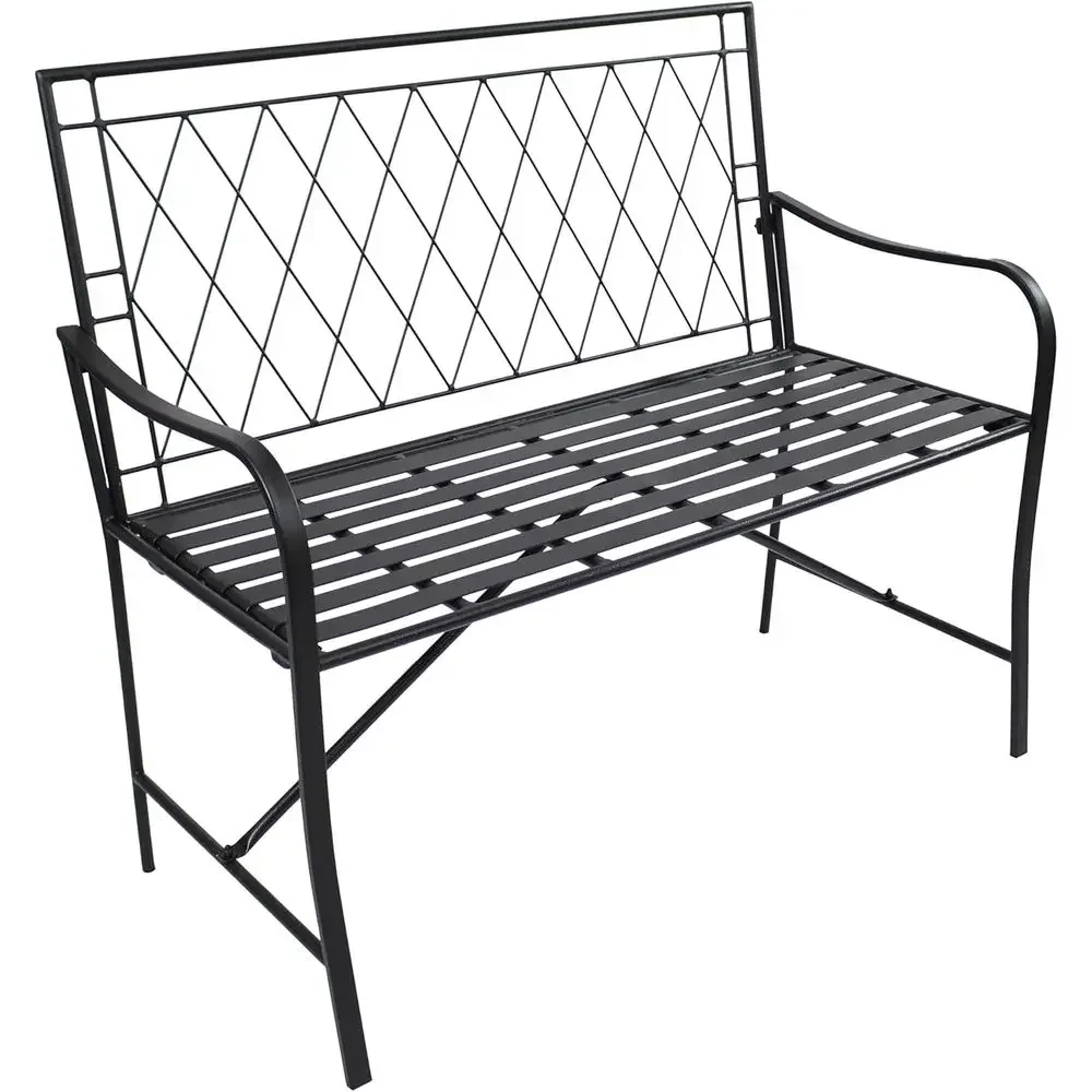 Black Diamond Patterned Iron Garden Bench for Two, 42.25 Wide