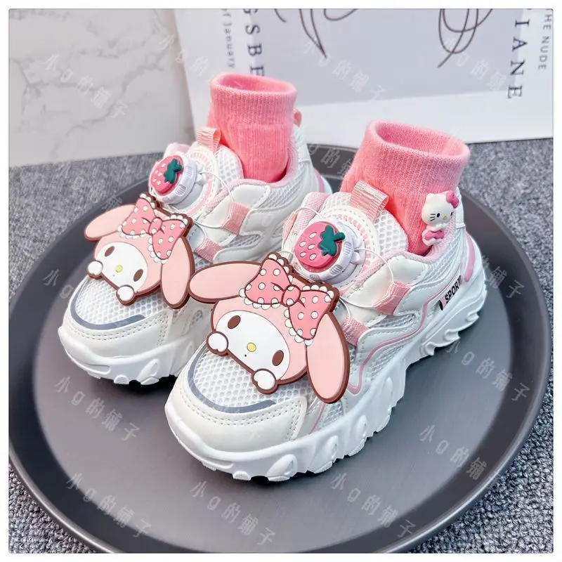 Sanrio Children's Sneakers Cartoon Breathable My Melody Medium Sized Big  Boy Girl Casual Rotating Outdoor Shoes Cute New Style