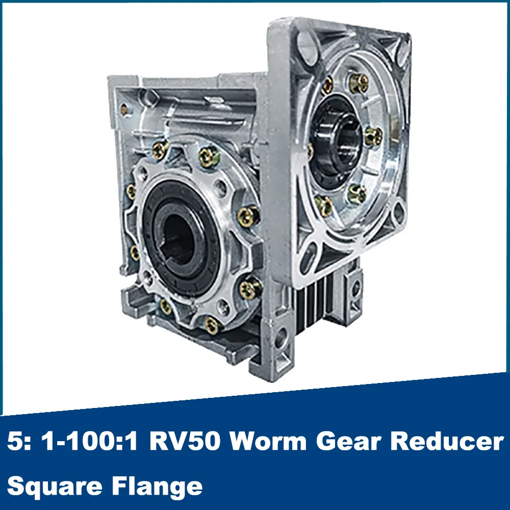 5: 1-100:1 RV50 Worm Gear Reducer Square Flange NMRV050 Reducer Gearbox Input Hole 14mm For 60mm Servo Motor