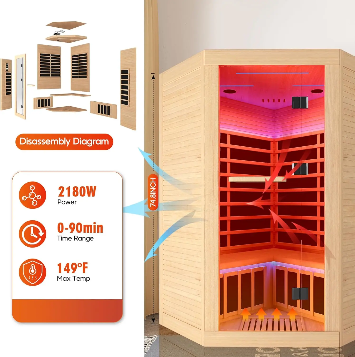 Ver Infrarood Sauna 2-3 Persoons Thuis Sauna Met Beste Rood Licht Therapie Voor Lichaam Indoor Sauna Zelfzorg Thuis Spa Kamer Okoume