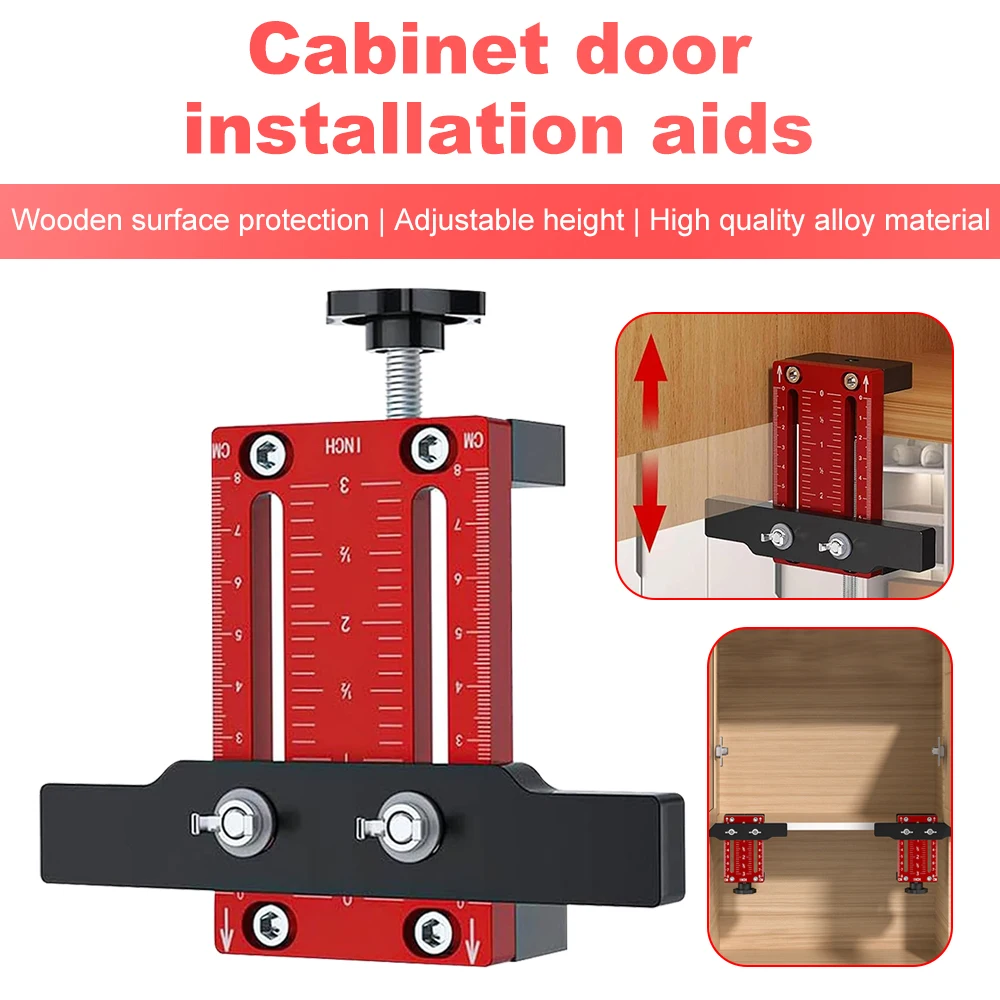 Cabinet Door Mounting Jig for Installing Cabinets with Support Arm&Clamp Aluminum Alloy Cabinet Door Install Positioner Punch