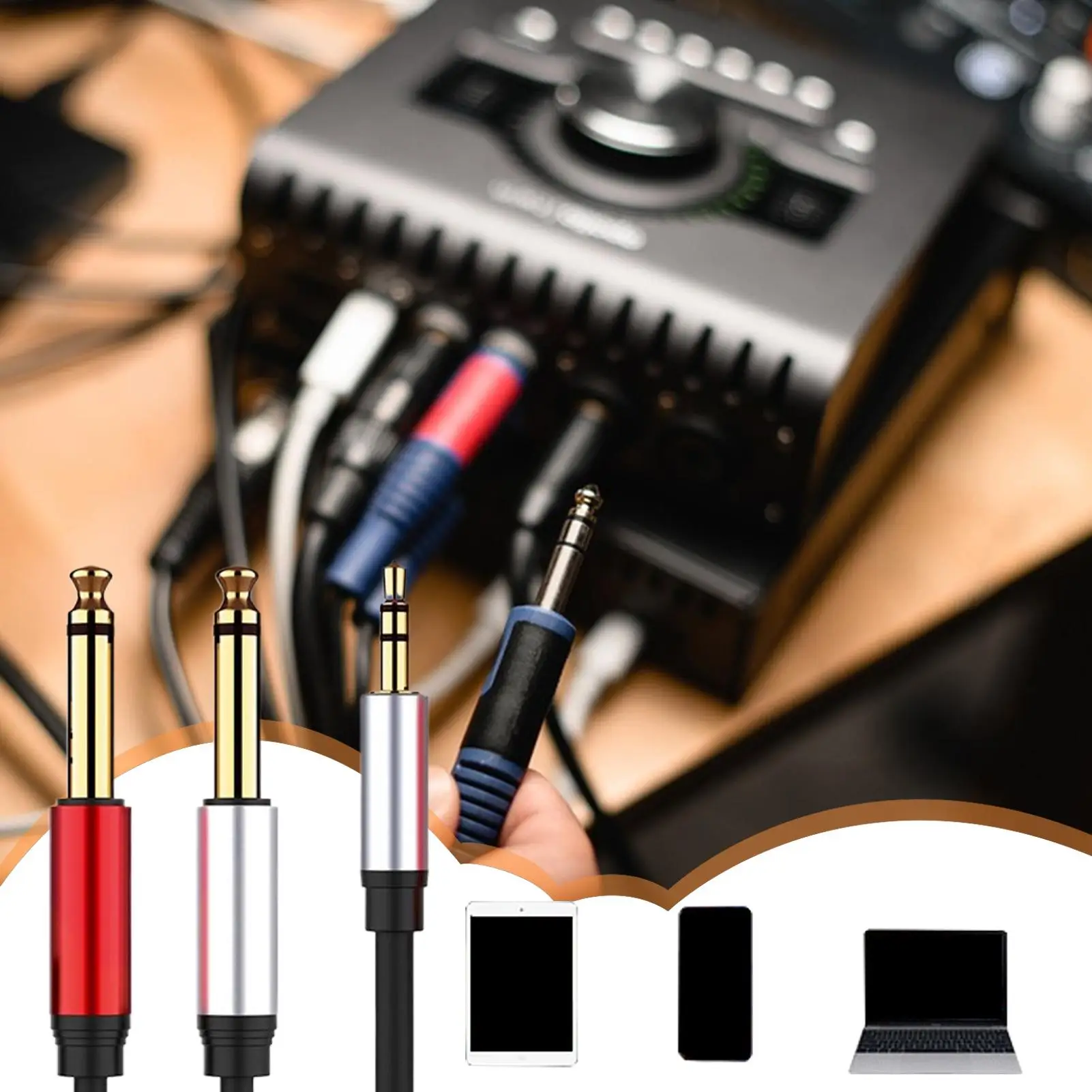 3.5mm To Two 6.35mm Adapter Cable 3.5mm To Two 6.35mm Audio Cable Reinforced Jacket 1.5m Design For Live Performance Keyboard